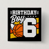 6 Jaar Oud Basketbal Party Thema 6e Verjaardag Jon Vierkante Button 5,1 Cm (Voorkant)