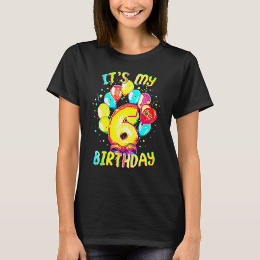 6 jaar oud Het is mijn 6e verjaardag ballonmeisje  T-shirt (Voorkant)