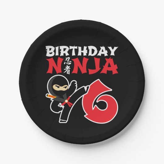 6 Jaar Oud Karate Ninja Party Kinder 6e Verjaardag Papieren Bordje (Voorkant)