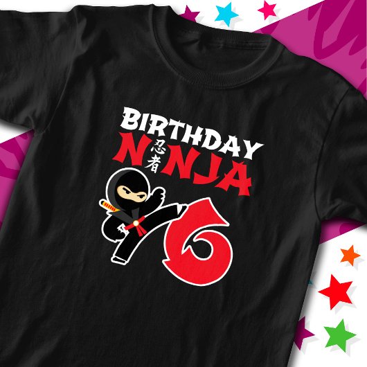 6 Jaar Oud Karate Ninja Party Kinder 6e Verjaardag T-shirt