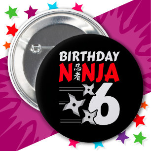 6 Jaar Oud Ninja Party Sterren Kinder 6e Verjaarda Ronde Button 5,7 Cm