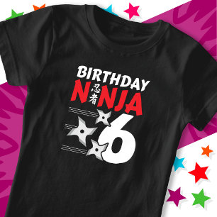 6 Jaar Oud Ninja Party Sterren Kinder 6e Verjaarda T-shirt