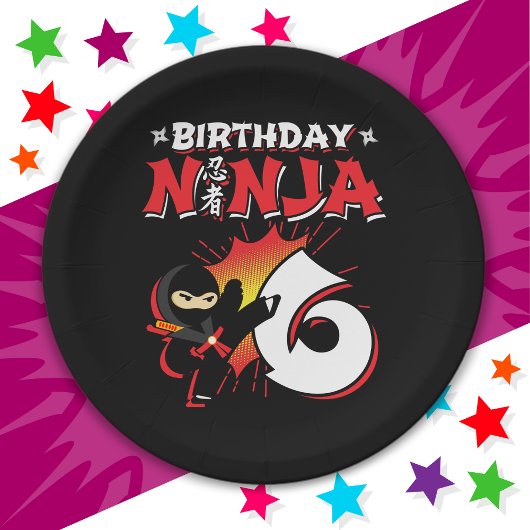 6 jaar oud stripboek stijl ninja 6e verjaardag papieren bordje