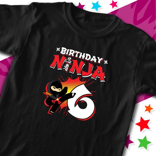 6 jaar oud stripboek stijl ninja 6e verjaardag t-shirt