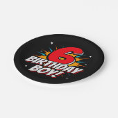 6 Jaar Oud Superheld Verjaardag Jongen 6e Verjaard Papieren Bordje (Gekanteld)