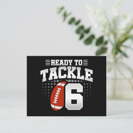 6 Jaar Oud Tackle Voetbal Feestje Kinderen 6e Verj Briefkaart (Staand voorkant)