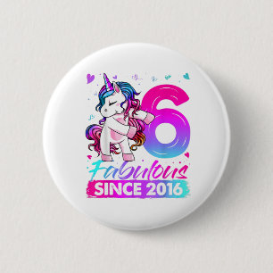 6 jaar oud Unicorn Flossing 6th Birthday Girl Ronde Button 5,7 Cm