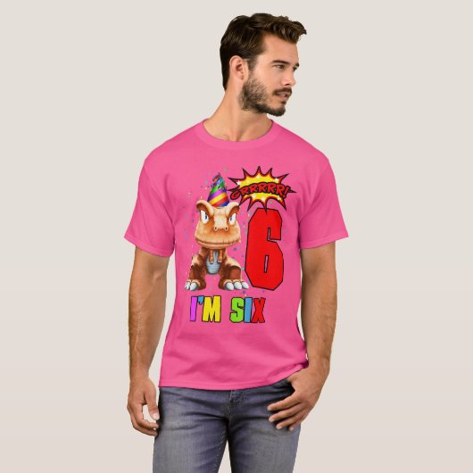 6 jaar oude 6e verjaardag Ik ben zes grappige dino T-shirt (Voorkant volledig)