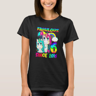 6 jaar oude 6e verjaardag Unicorn Girl Fabulous Si T-shirt