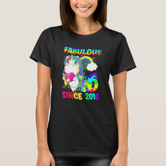 6 jaar oude 6e verjaardag Unicorn Girl Fabulous Si T-shirt (Voorkant)