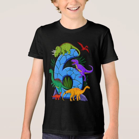6 Jaar Oude Dinosaurus Verjaardag 6e T Rex Dino Si Tri-Blend Shirt (Voorkant)