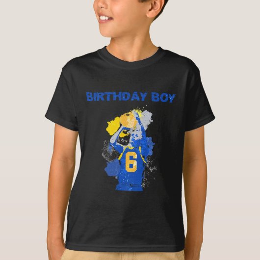 6 jaar oude geboorte jongen blauw en geel Basketba T-shirt (Voorkant)