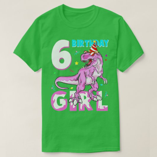 6 jaar oude geschenken 6e verjaardag meisje Dinosa T-shirt (Design voorkant)