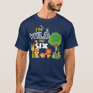 6 jaar oude jongen wilde dieren dierentuin thema 6 t-shirt