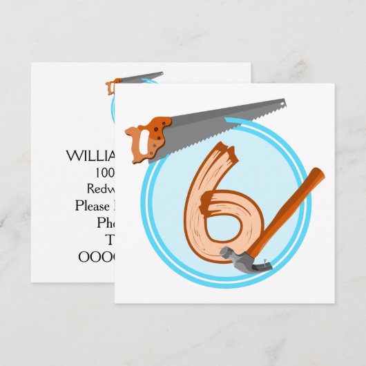 6 jaar oude Jongensbouwer Gereedschap Verjaardagso Kaart (Voorkant / Achterkant)