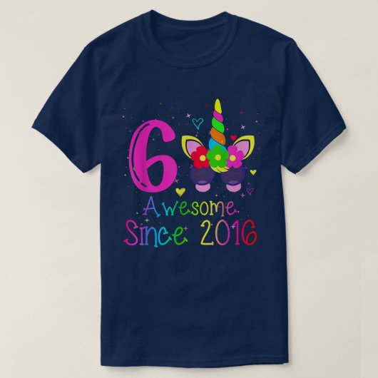 6 jaar oude meisjes Geweldige sinds 2016 6e verjaa T-shirt (Design voorkant)