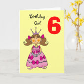 6 jaar oude prinses (bruin haar) kaart (Gele Bloem)