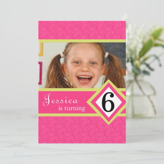 6 jaar oude uitnodiging van de Birthday Party Zebr (Staand voorkant)