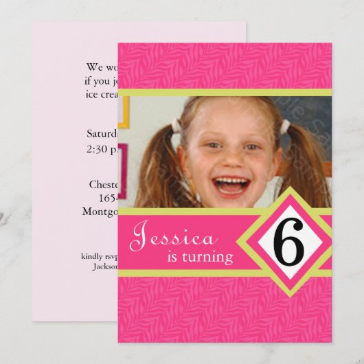 6 jaar oude uitnodiging van de Birthday Party Zebr (Voorkant / Achterkant)