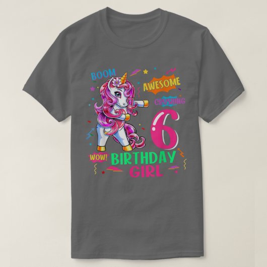 6 jaar oude verjaardag Comics Unicorn Flossing 6th T-shirt (Design voorkant)