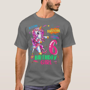 6 jaar oude verjaardag Comics Unicorn Flossing 6th T-shirt