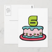 6 jaar oude verjaardagsCake Briefkaart (Voorkant / Achterkant)