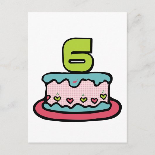 6 jaar oude verjaardagsCake Briefkaart (Voorkant)