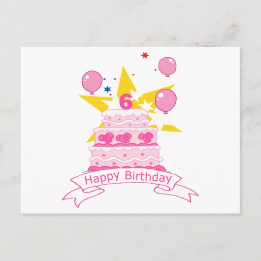 6 jaar oude verjaardagsCake Briefkaart (Voorkant)