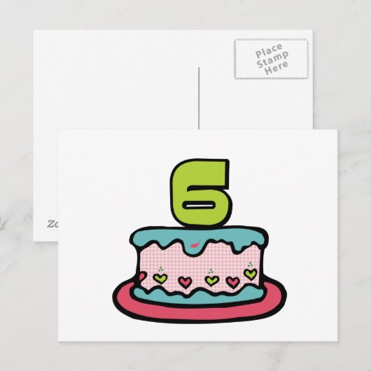 6 jaar oude verjaardagsCake Briefkaart (Voorkant / Achterkant)