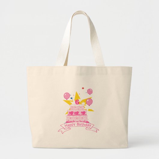6 jaar oude verjaardagsCake Grote Tote Bag (Voorkant)