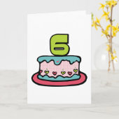 6 jaar oude verjaardagsCake Kaart (Gele Bloem)