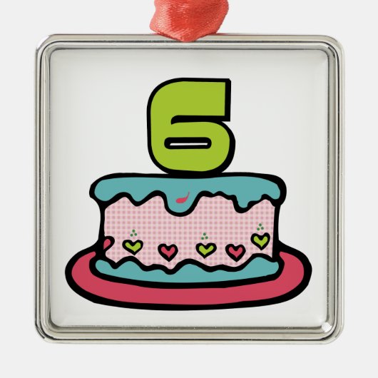 6 jaar oude verjaardagsCake Metalen Ornament (Voorkant)