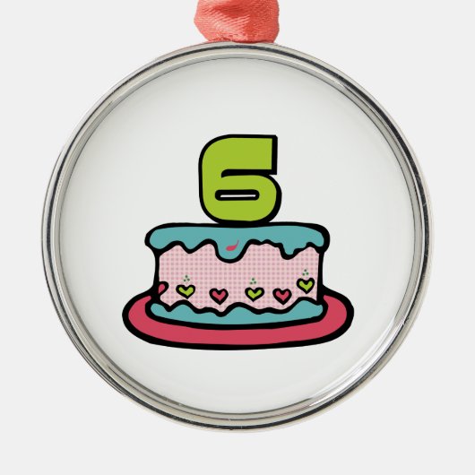 6 jaar oude verjaardagsCake Metalen Ornament (Voorkant)