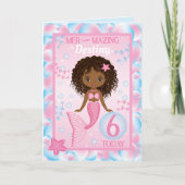 6 jaar oude zwarte zeemeermin  | Happy Birthday Ca Kaart (Voorkant)