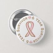 6 jaar roze lint borstkanker overleving ronde button 5,7 cm (Voorkant /achterkant)