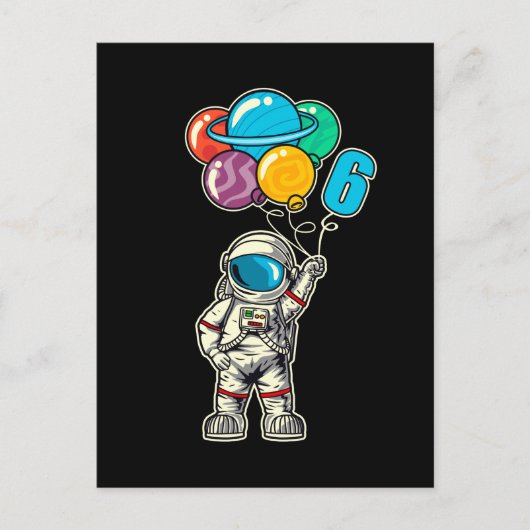 6 Jaar Verjaardag Astronaut Ballon Planeten Briefkaart (Voorkant)