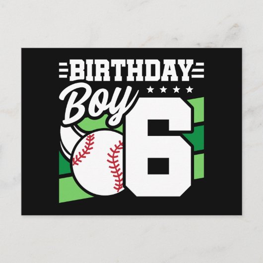 6-jarig baseball feestthema 6e verjaardag jongen briefkaart (Voorkant)