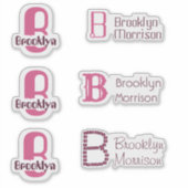 6 Kinder waterbestendige roze monogram naam laptop Sticker (Voorkant)