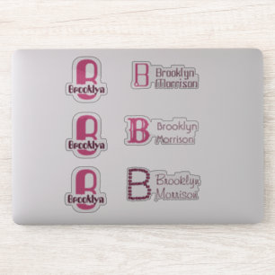 6 Kinder waterbestendige roze monogram naam laptop Sticker