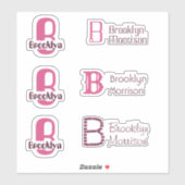 6 Kinder waterbestendige roze monogram naam laptop Sticker (Vel)