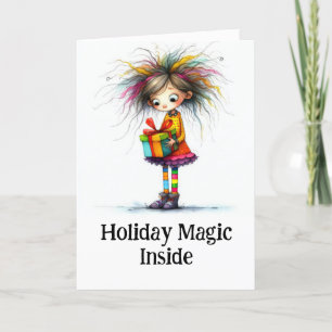 ** 6 Kleurrijke AP97 Whimsical Christmas Girl Gift Bedankkaart
