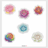 6 kleurrijke rozen sticker (Vel)