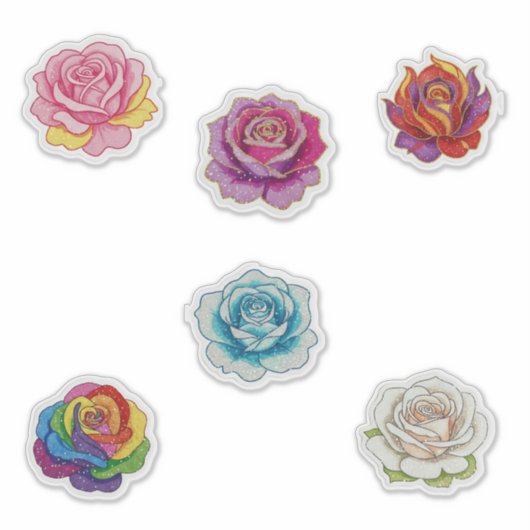 6 kleurrijke rozen sticker (Voorkant)