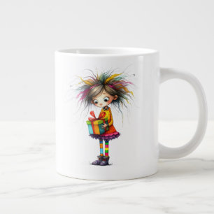 *  6 Kleurrijke  Whimsical Kerst MEISJE  Cadeau AP Grote Koffiekop