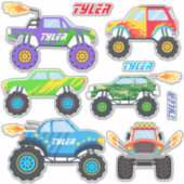 6 Koel Monster-vrachtwagens met vlammen, DIY-namen Sticker (Voorkant)