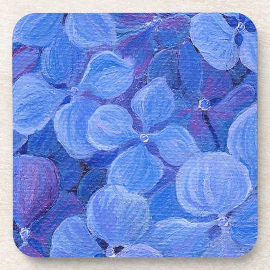 6 Kurk Rug Onderzetters - Blauw Hydrangea (Voorkant)