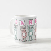 6 Letter-naam met Fun Rabbits Coffee-Mok Koffiemok (Voorkant links)