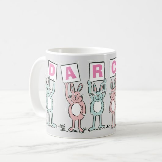 6 Letter-naam met Fun Rabbits Coffee-Mok Koffiemok (Voorkant links)