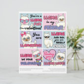 6 Llama Kinder Classroom Valentijnsdagen Kaarten Briefhoofd (Staand voorkant)