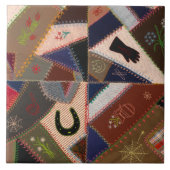 6" Lucky Hoefijzer Patchwork Crazy Quilt Tegeltje (Voorkant)